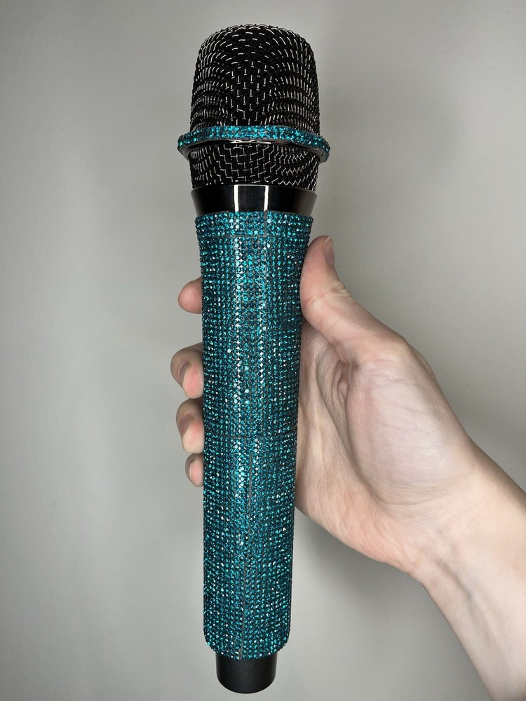 Teal Rhinestone Wireless Karaoke Microphone + Receiver System - Rechargeable