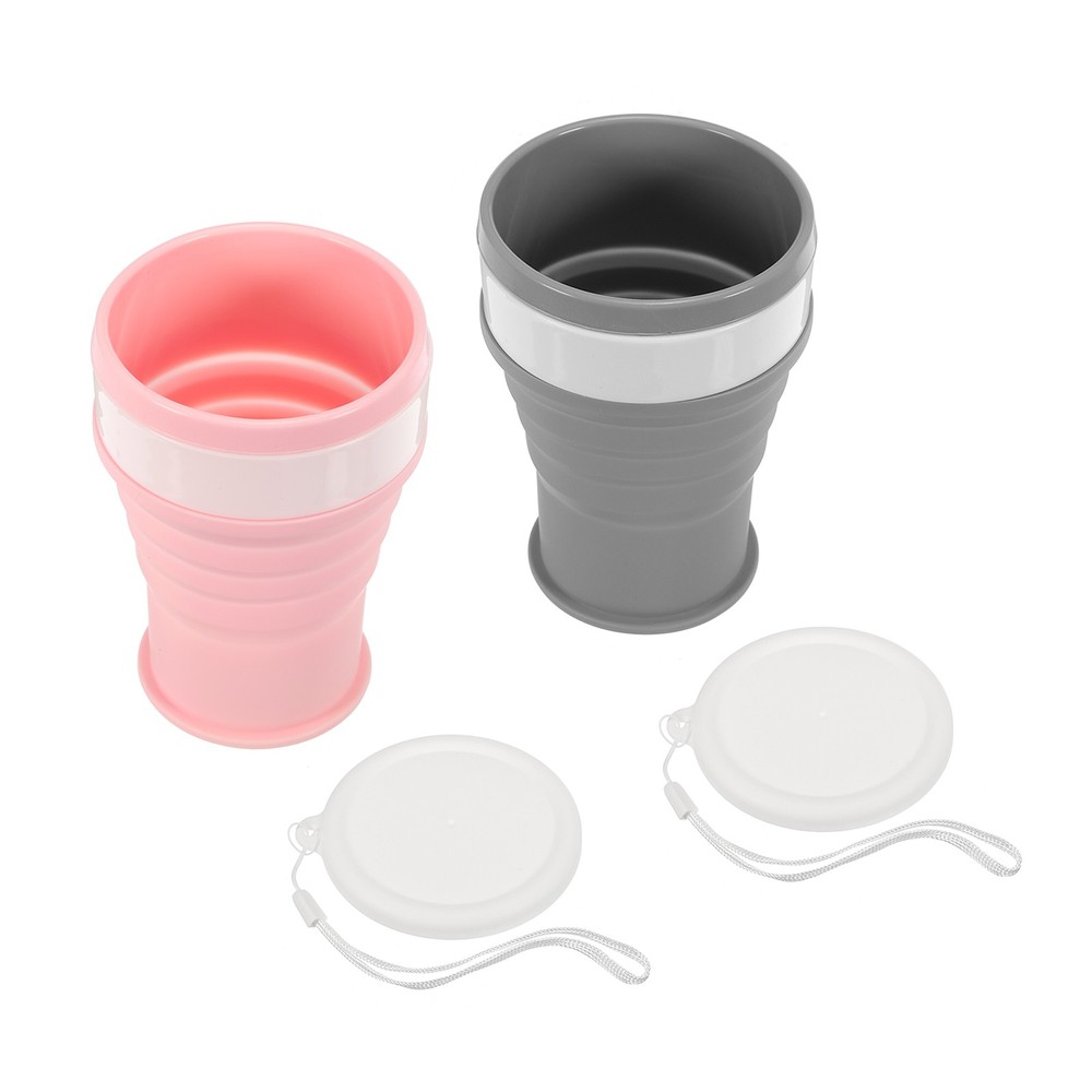 Folding water bottle, 2pcs 350mL, pink grey