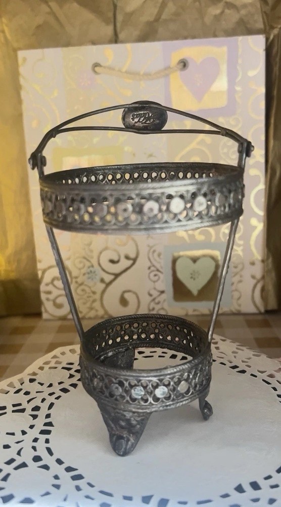 Vintage Alda's Forever India Silver-Plated Two-Tier Footed Serving Caddy Trinket