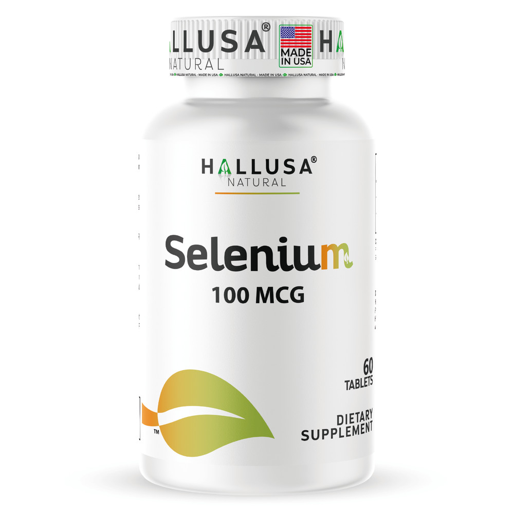 Hallusa Natural Selenium Tablets 100mcg - Thyroid Function Support - 60 Count