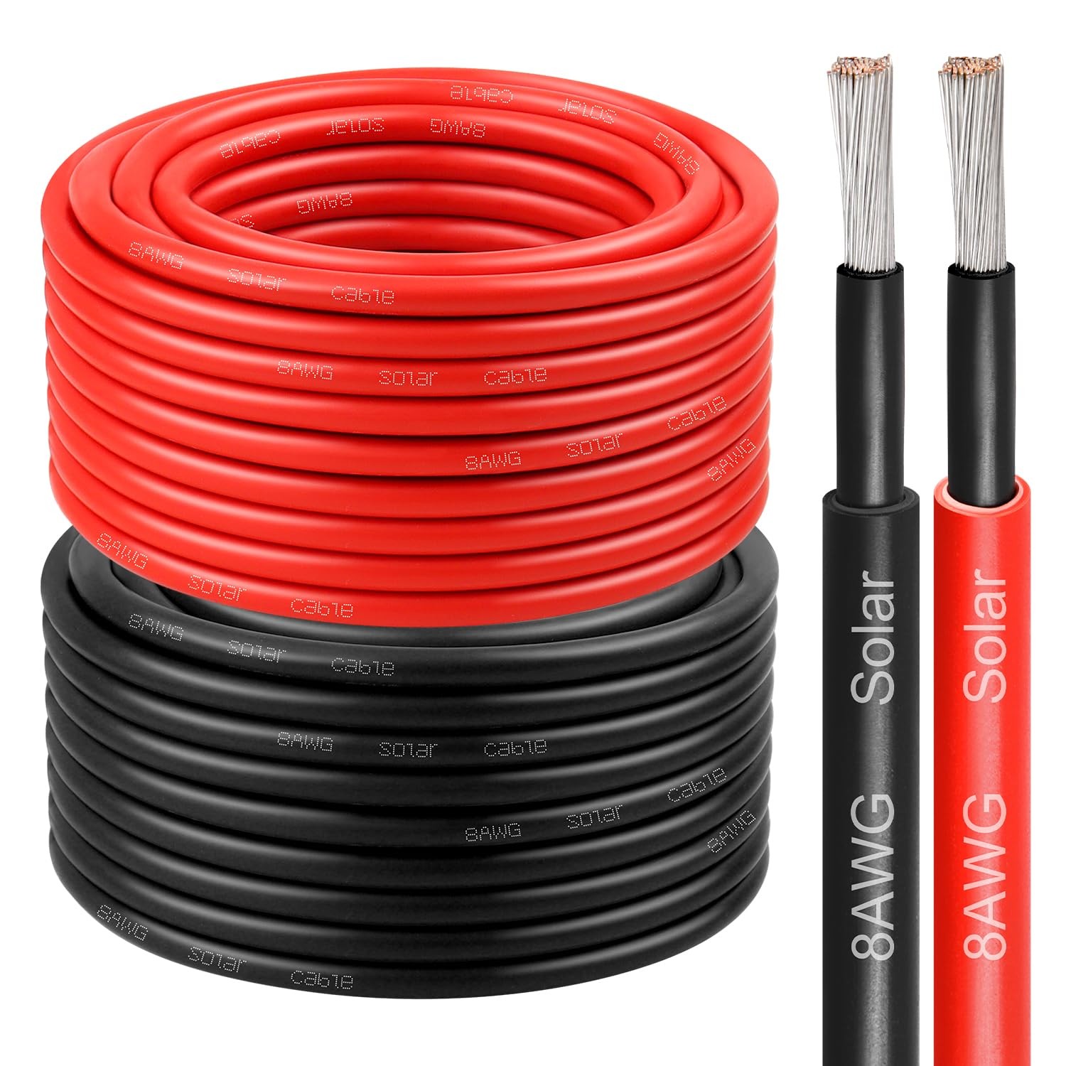 8 AWG Solar Cable 30FT Red + Black Tinned Copper Wire, 8 Gauge 8AWG