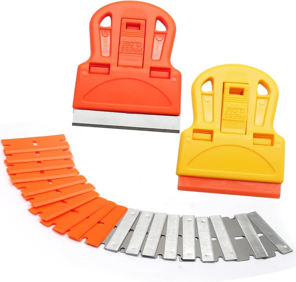 2 Sets Razor Blade Scrapers, Plastic Scraper Tool Extra 10 Plastic Razor Blades