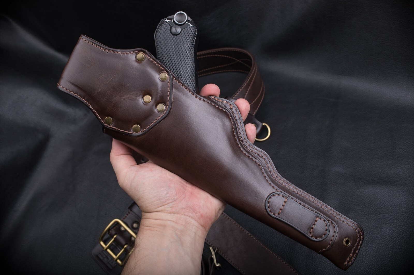 Luger P08 Artillery Custom Made Leather Drop-Leg Holster | Vintage Look Unique