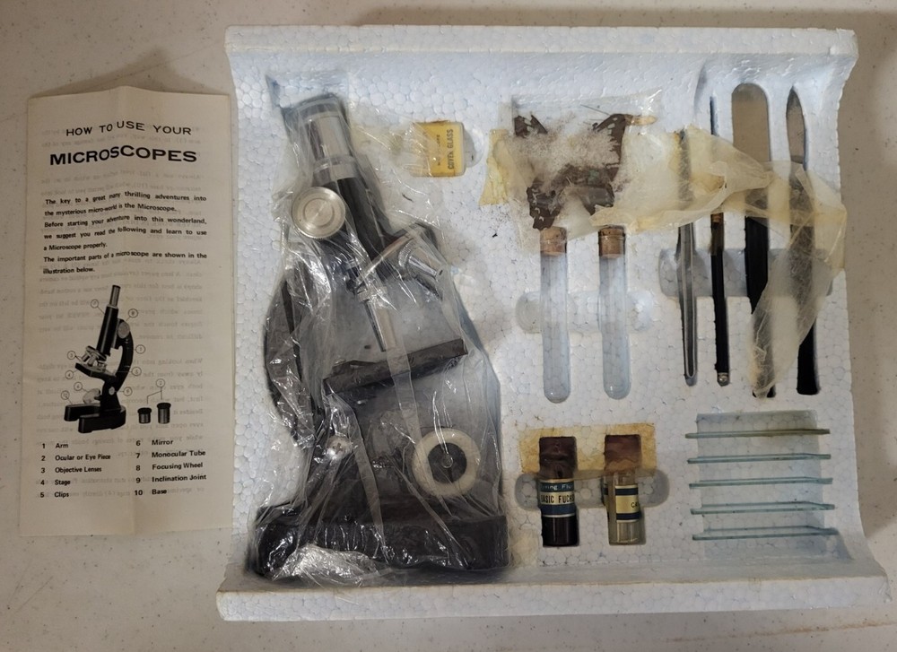 Vintage Monolux Microscope Model #6126N Inside Items Sealed (Damaged Open Box)