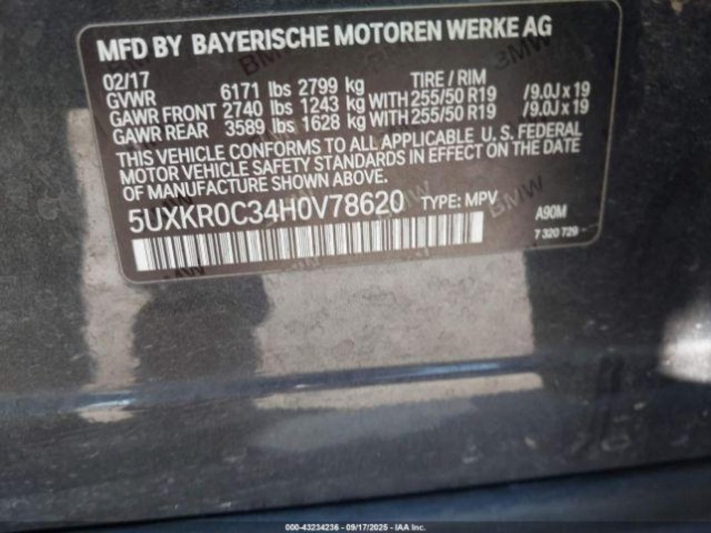 2017 BMW X5 RR Door Trim Panel