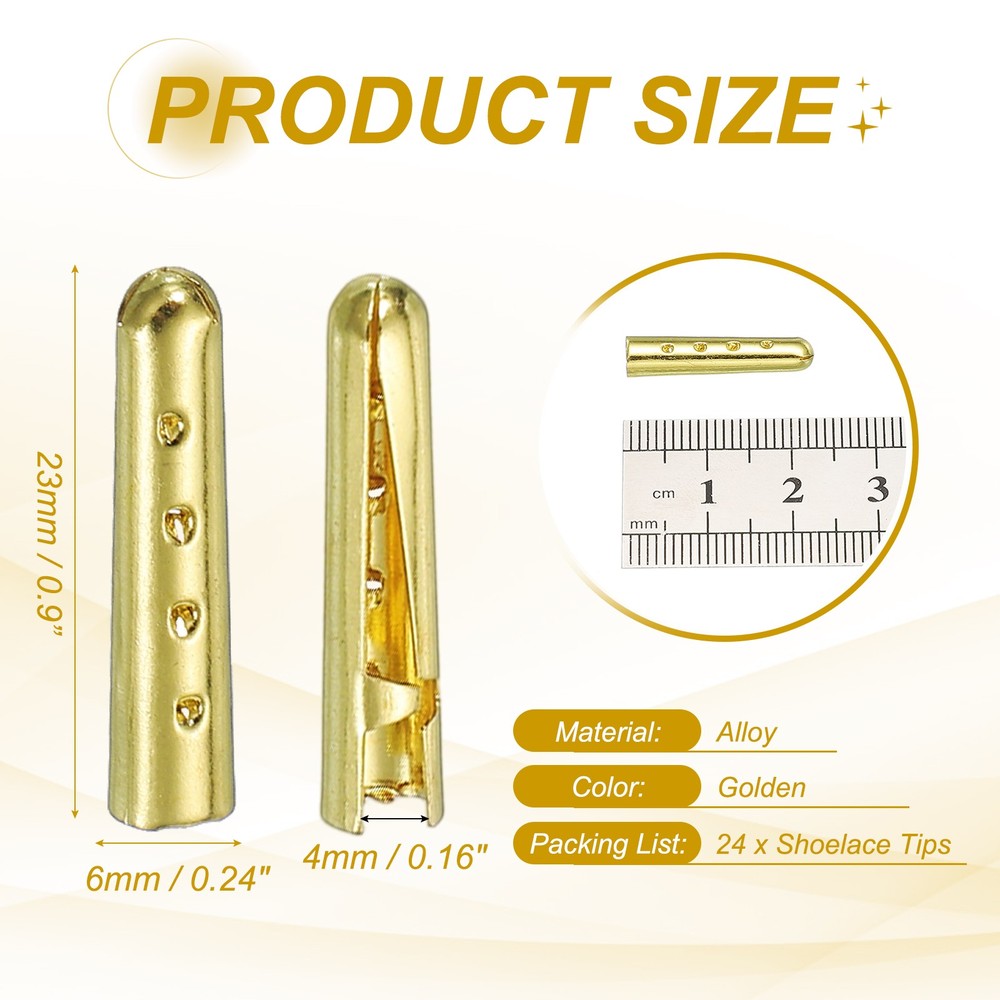 24Pcs 23mm Open Lace Tips, Golden