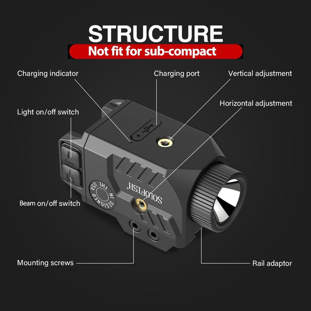 Solofish 800lm Adjustable Pistol Light Laser Red Combo