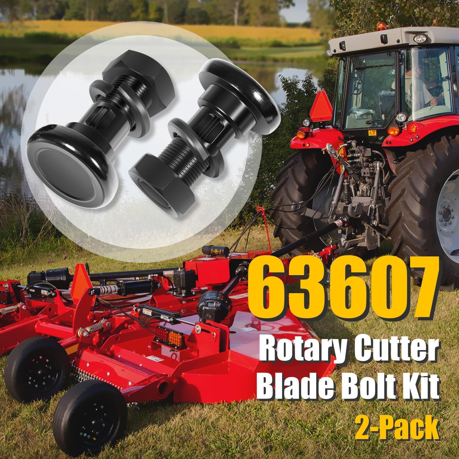 2PCS Rotary Cutter Blade Bolt Kit 63607, Includes 2 Bolts, 2 Nuts, and 2 Washers