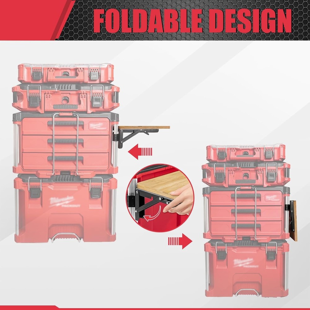 Foldable Bamboo Table Compatible with Milwaukee Packout Toolbox,Work Table Side