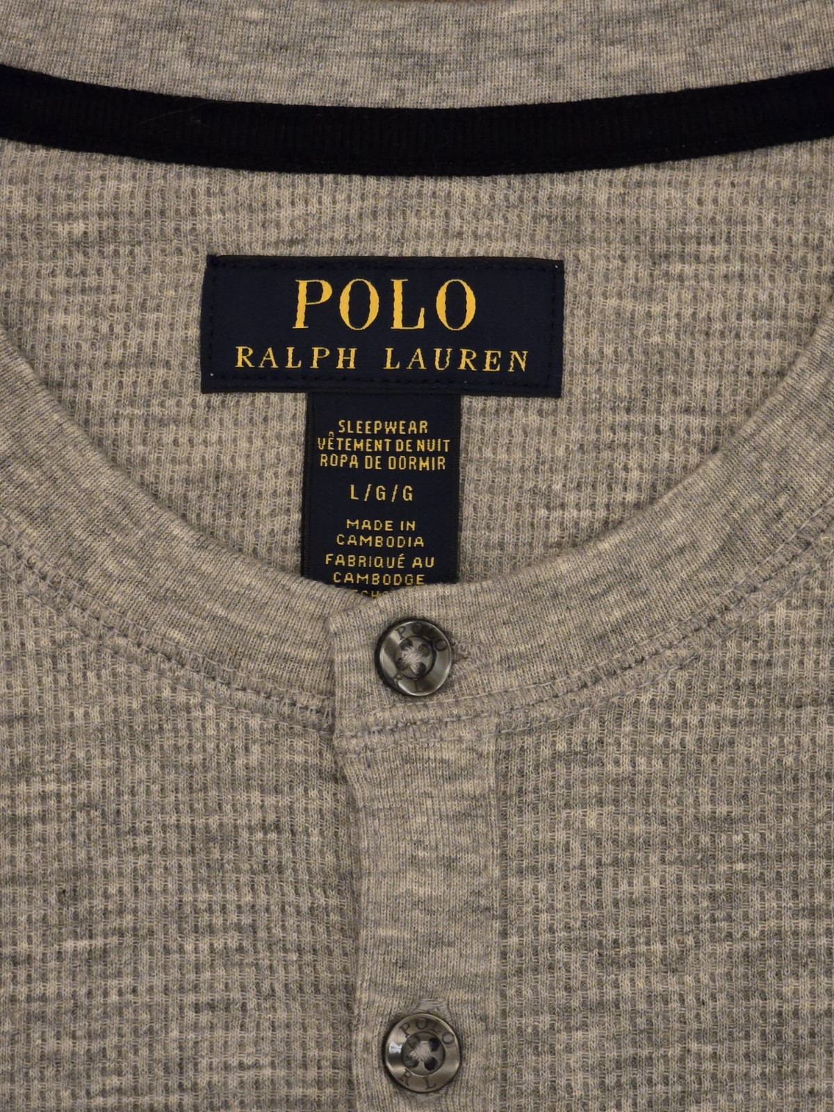 NWT Polo Ralph Lauren Waffle Knit Henley Thermal Crew-Neck T-Shirt SZ- L - Gray
