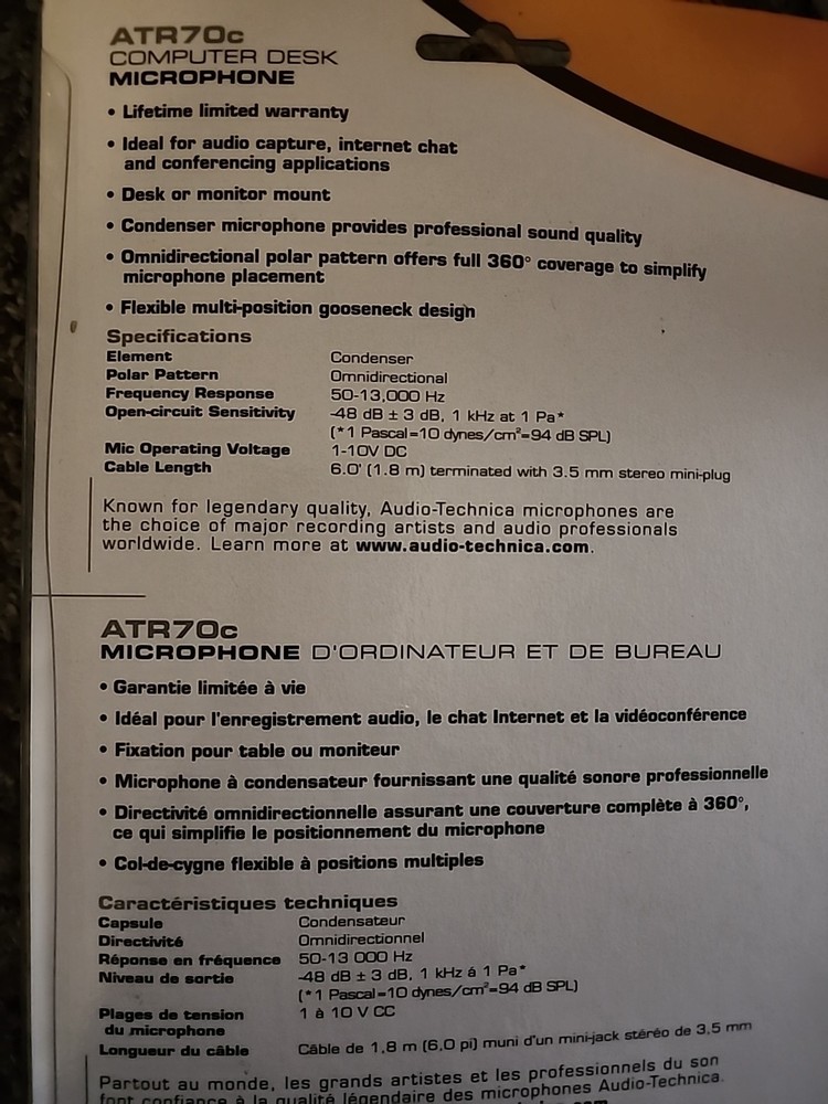 Audio Technica ATR70C Computer Desk Flexible Microphone 3.5mm Jack