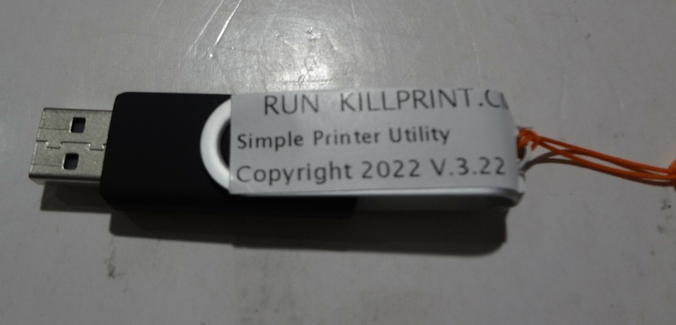 Windows Print Job Utility Software KILLPRINT.CMD Command File on USB Drive New