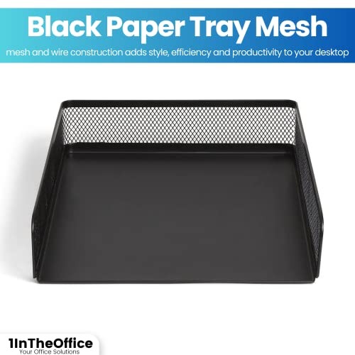 Desk Trays Stackable Letter Tray, Matte Black Wire Mesh Front-Load Paper Tray