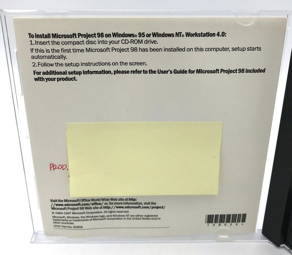 Microsoft Project 98 SR-1 Project Management Software CD Key Product Code