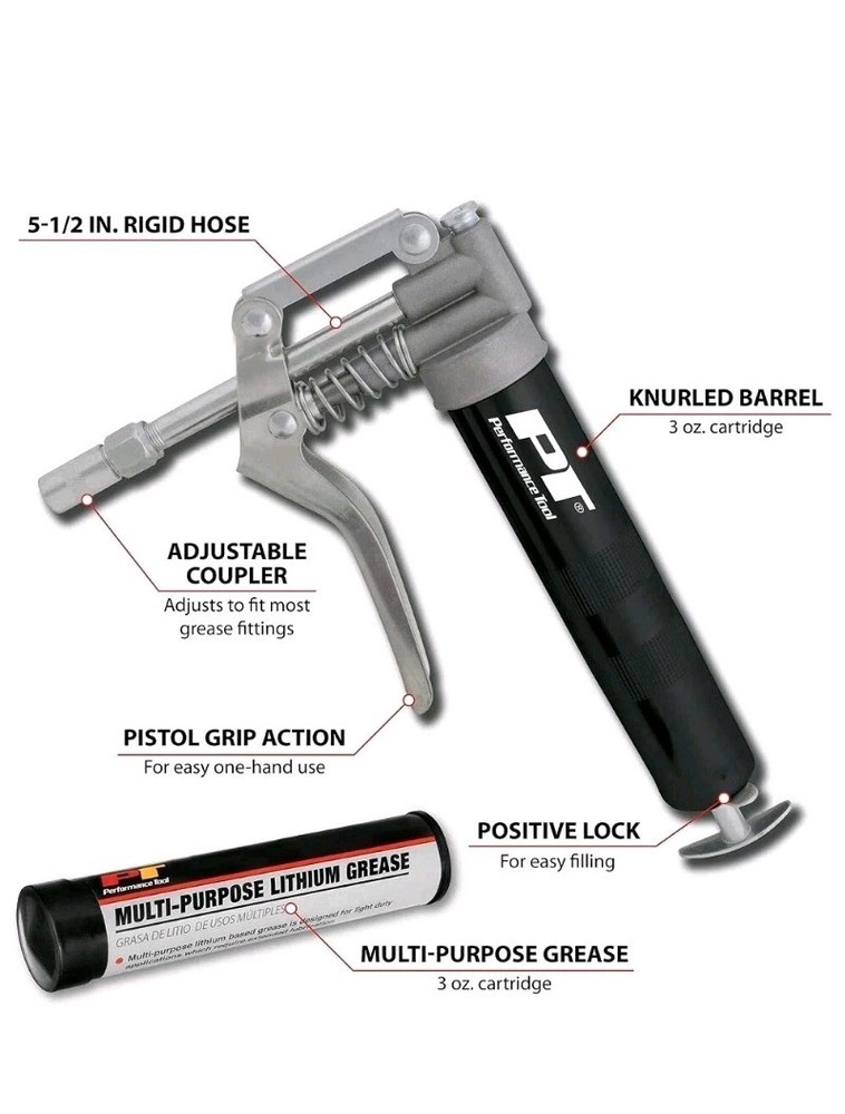 Performance Tool W54205 Performance Tool Mini Grease Gun Kit with Grease Black