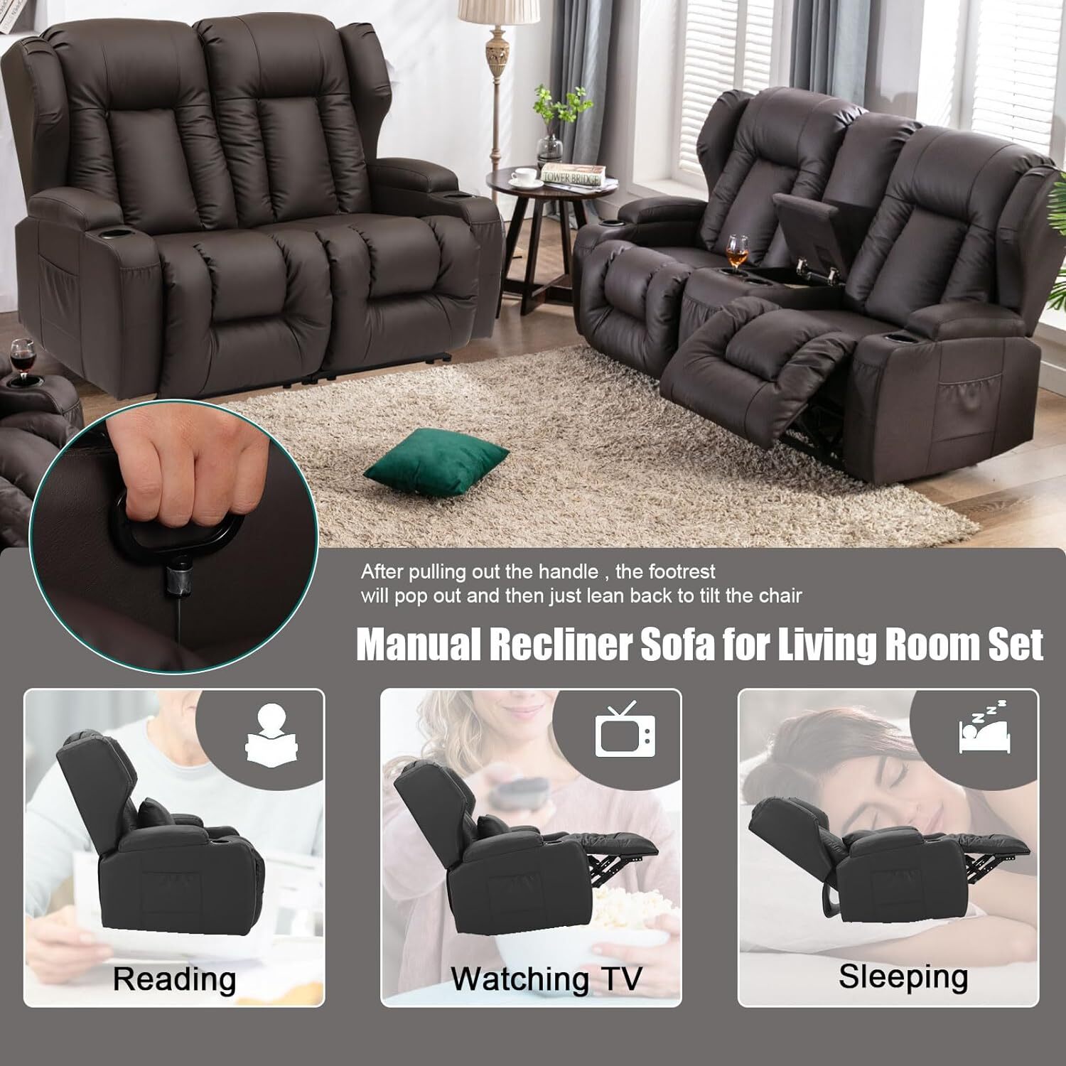 Loveseat Recliner Sofa Manual Recliner Loveseat RV Sofa Home Theater Seating