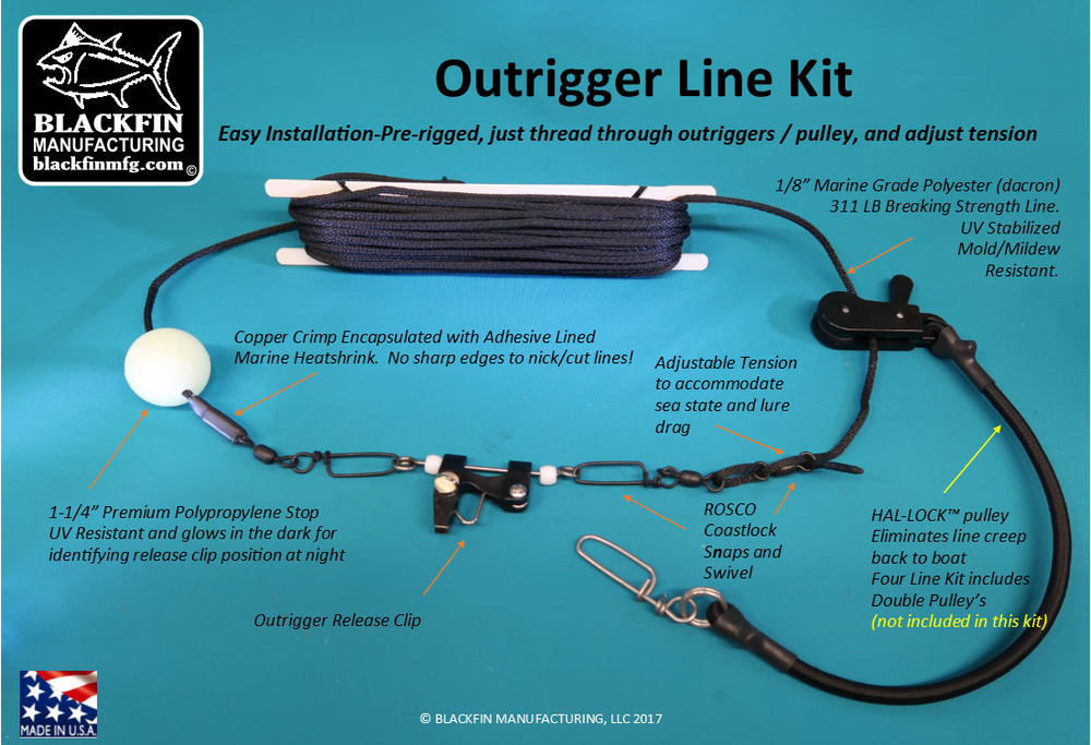 Outrigger Rigging Kit - Two 50 Ft Pre-Rigged Dacron Lines with Outrigger Clips