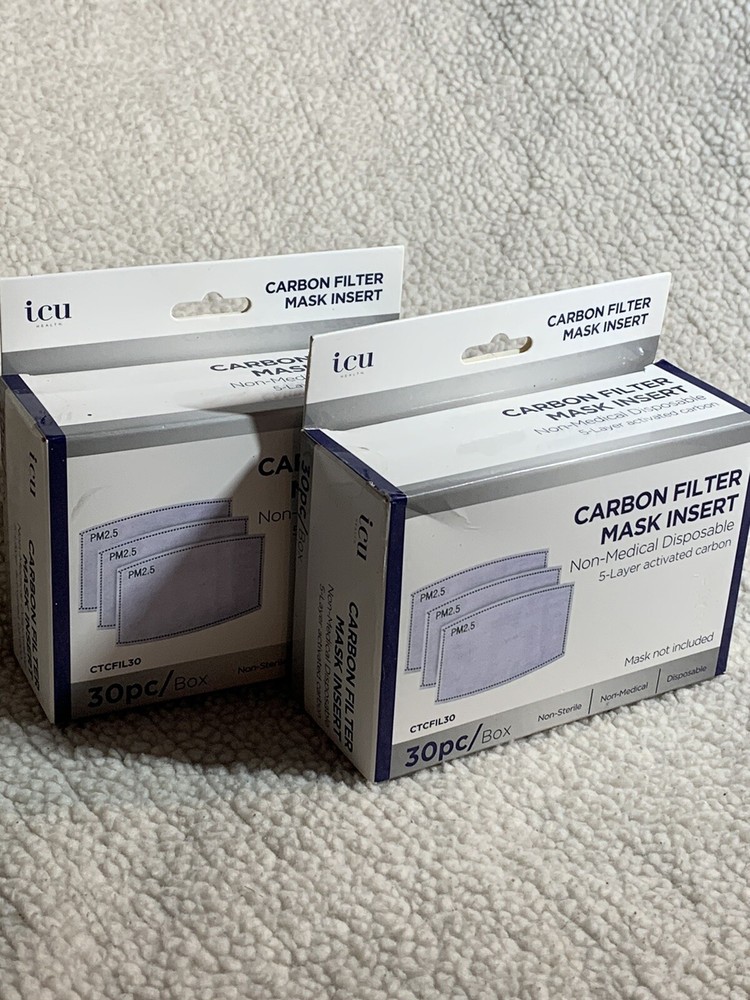 ICU Carbon Filter Mask Insert 5 Layer activated Carbon - 30ct 2 boxes New