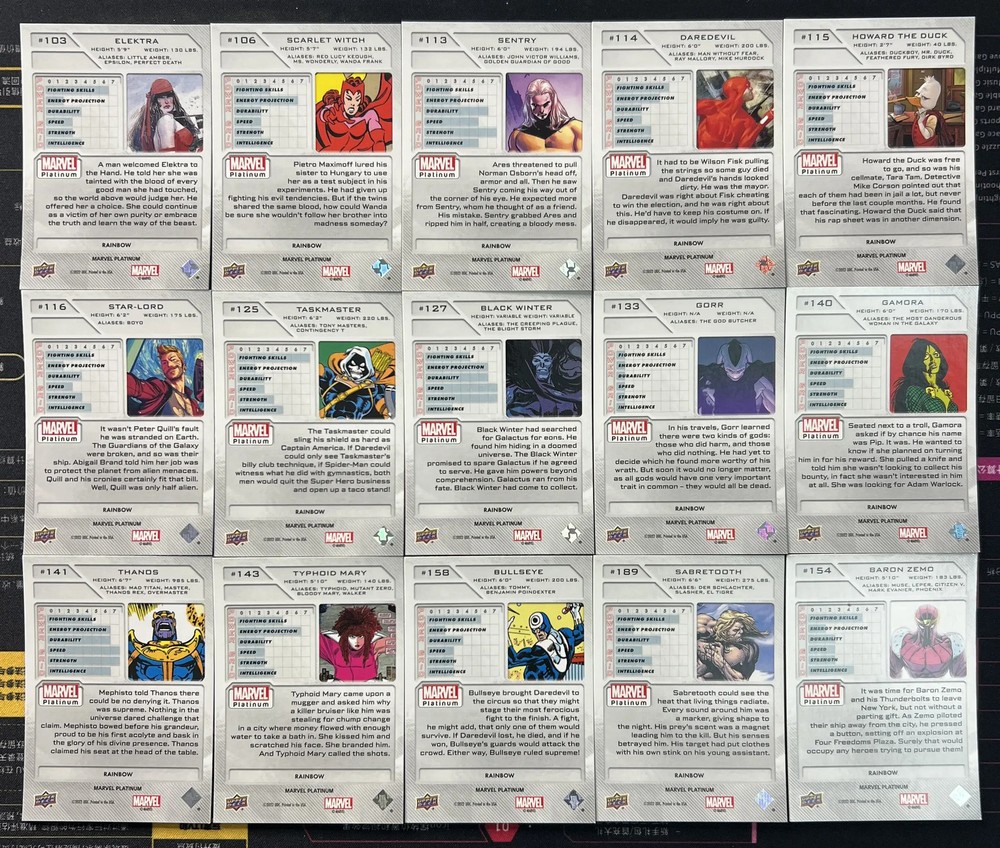 2022 Upper Deck Marvel Platinum Thanos Gorr Taskmaster Rainbow LOT*15 AA18