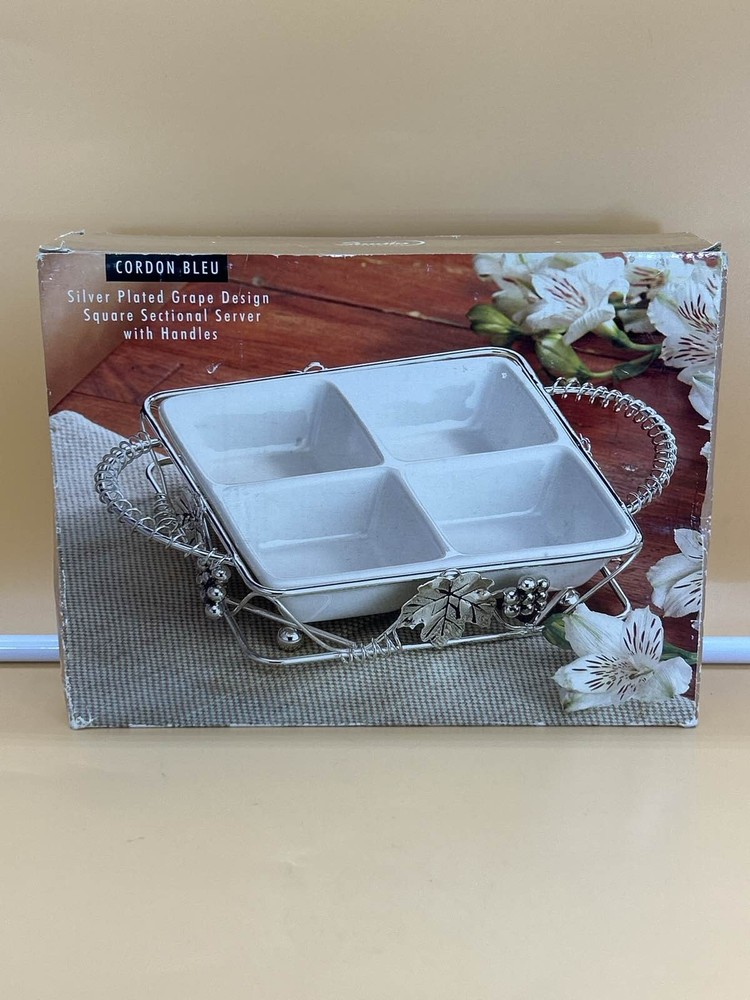 Cordon Bleu Silver Plated Grape Server. Square sectional server with handles.