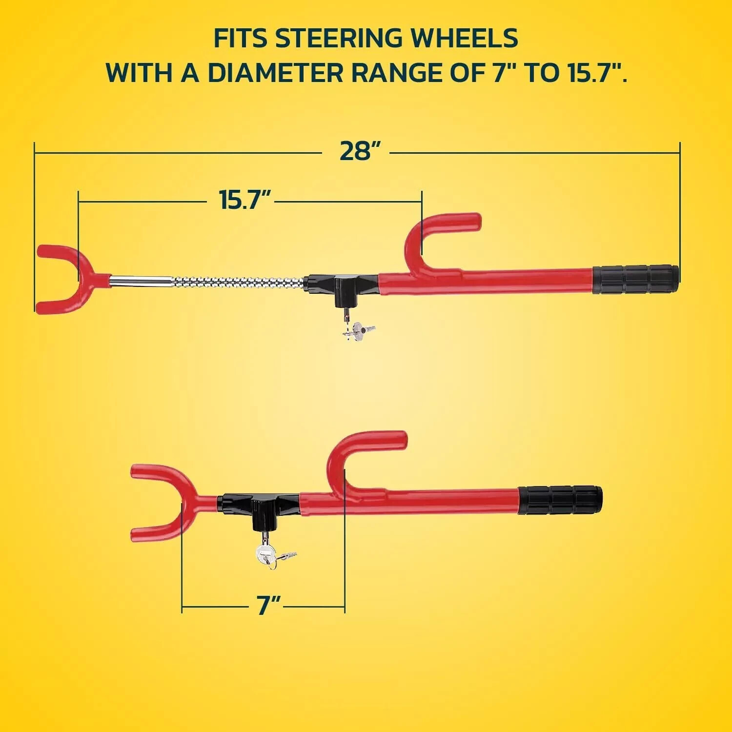 Red Steering Wheel Lock Club Twin Hook Anti Theft Universal Car Van Truck SUVs