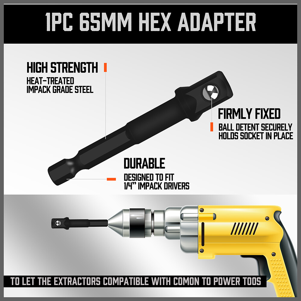 Impact Bolt Extractor Set Nut Remover Set Stripped Extraction Socket Tools 15pcs