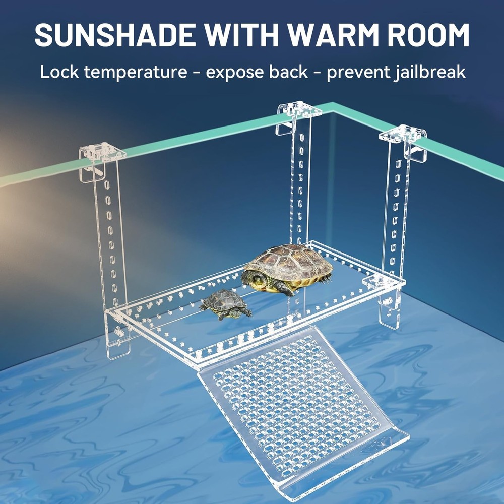 Turtle Hanging Basking Platform with Flexible Ladder, Adjustable Hook Acrylic...