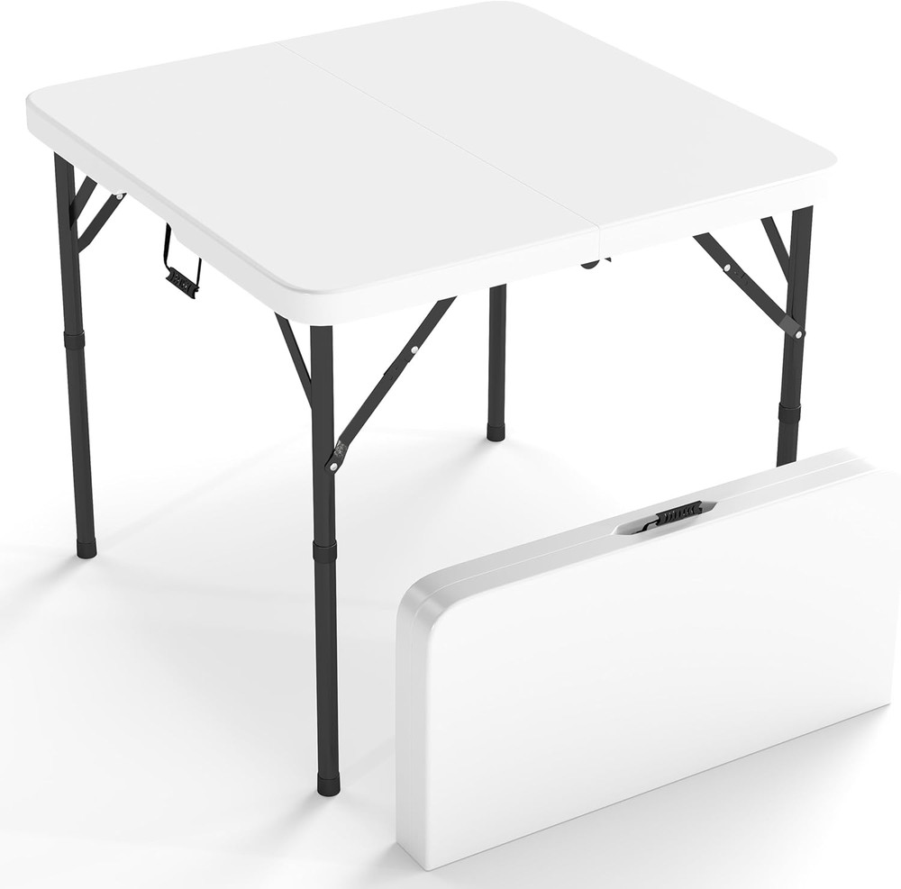 Folding Table, 34" Square Portable Card Table with Handle and Removable Legs for