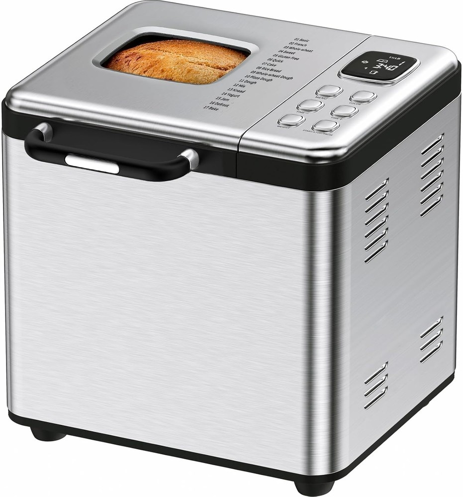 Bread Maker, 2LB Stainless Steel Bread Machine, 17-in-1 Automatic Settings, N...