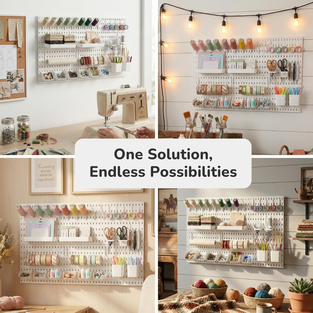 Modular Pegboard Kit with Accessories - Wall Organizer for Crafts & Tools, White