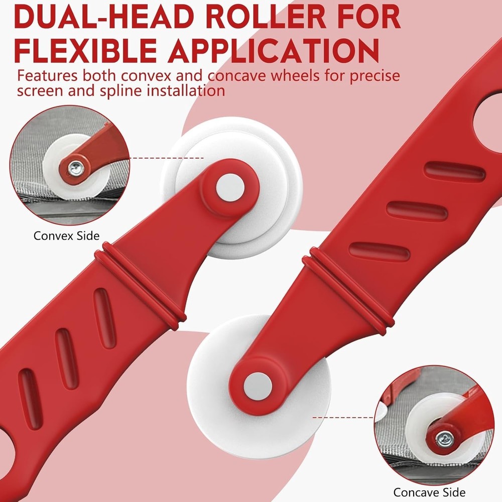 Screen Roller Tool Set with Spline Removal Hook, 2pcs Window Red