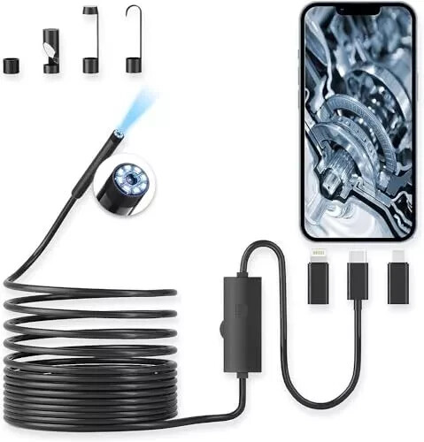 Endoscope Camera with Light, 1920P HD Borescope with 8 Adjustable LED Lights.