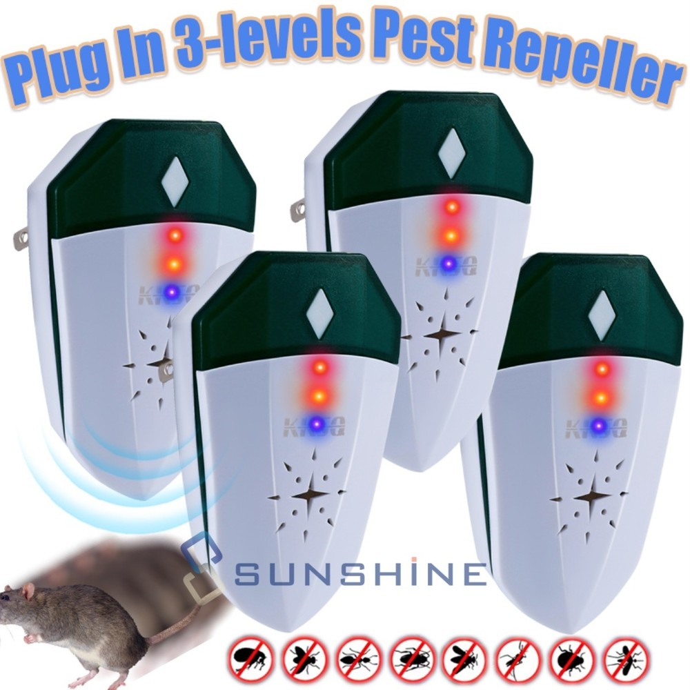 4 Plug In Electronic Pest Reject Sonic Repeller Flea Mice Rat Bed Bug Deterrent