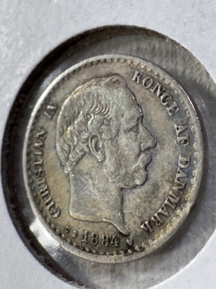 1884 Denmark 10 Ore Small Silver Coin Cleaned