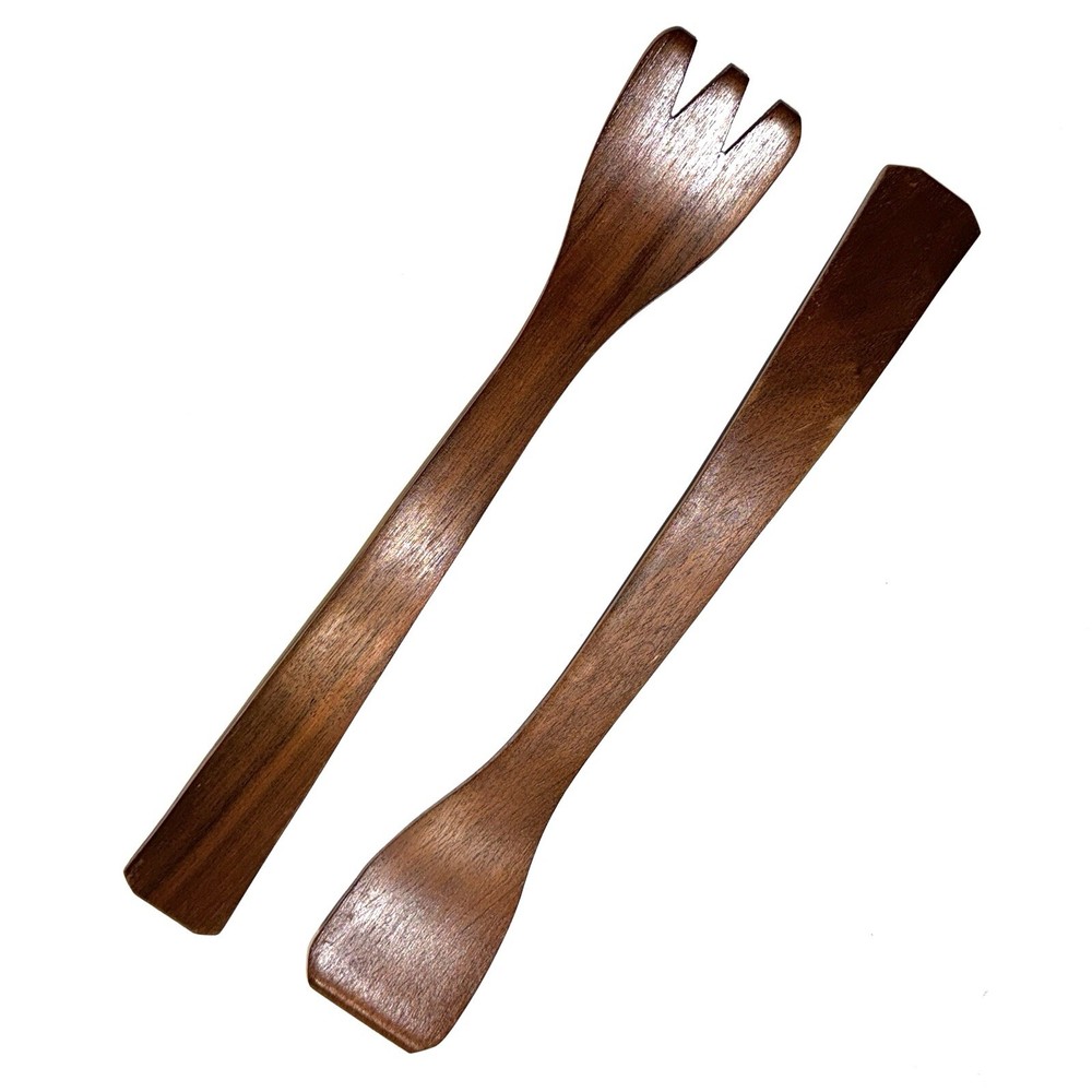 Salad Servers Dark Walnut Solid Wood Danish Modern MCM Utensils