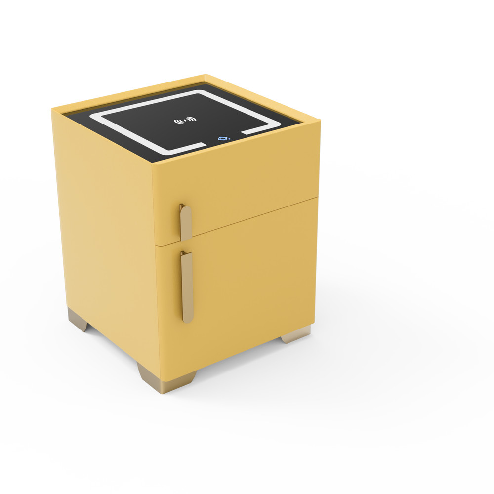 Yellow Smart Nightstand w/Security Safe Lock Box,3-Color Light,Wireless Charging