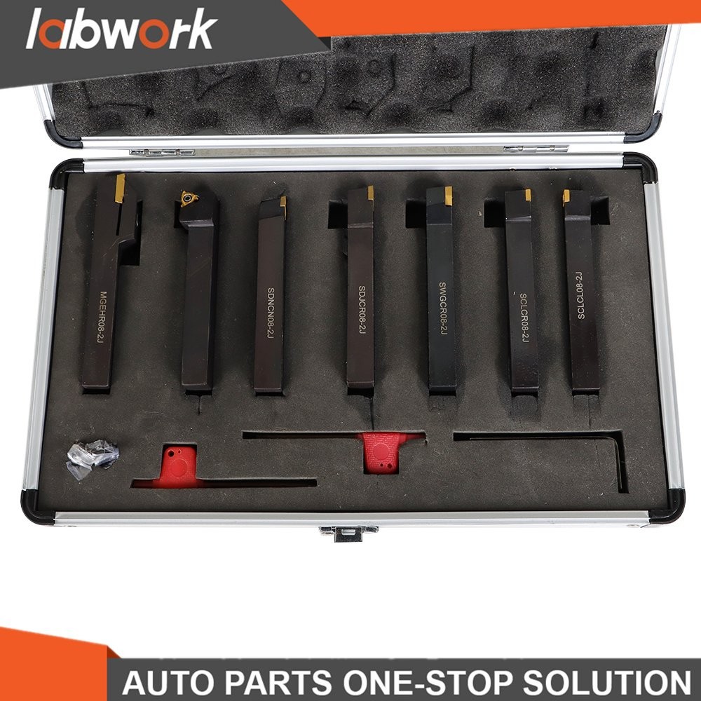 Labwork 1/2" Lathe Turning Tools+Indexable Carbide Inserts With Storage Box 7Pc