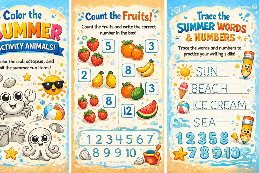 Summer Worksheet Bundle for Kids | Fun Prin
