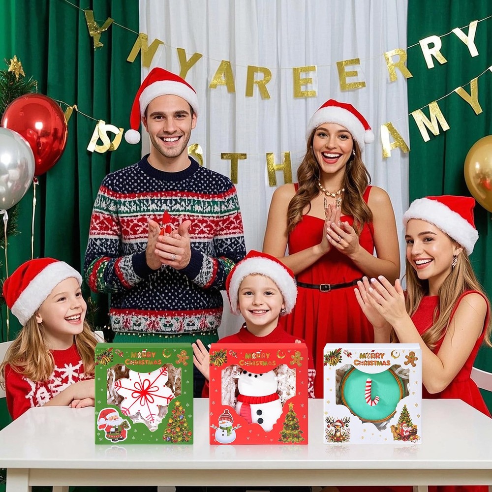 24PCS 4x4x2 Inch Christmas Bakery Boxes(3 Patterns, Clear Window) Ideal for P...