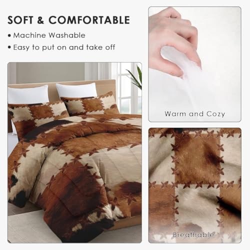 Size Comforter Set with 2 Pillowcases, Vintage Retro Full Vintage Cowhide