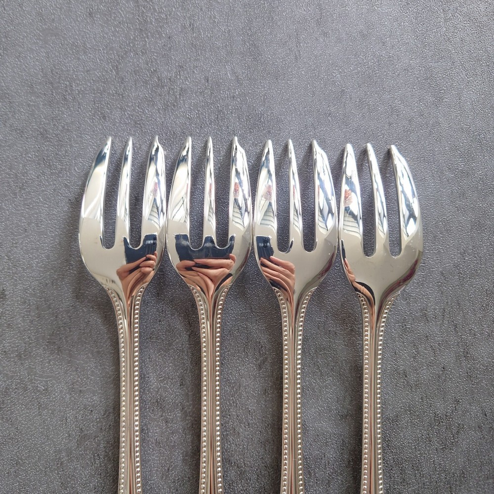 Christofle Perles 4pcs Silverplate Flatware Cake Fork Excellent