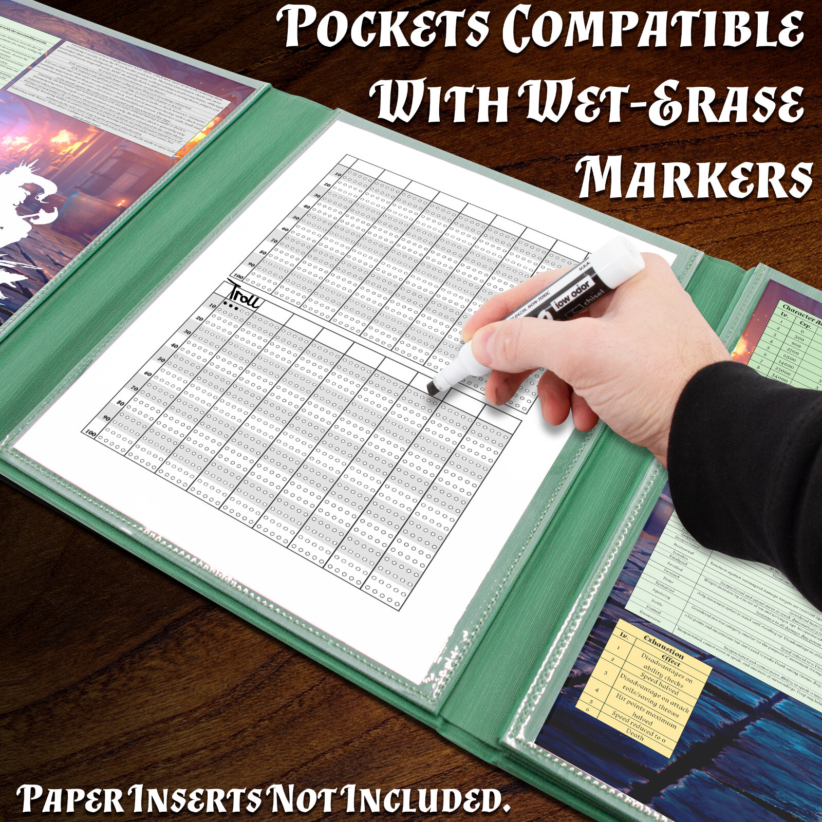 DM Screen 8-Panel GM Dungeon Master Screen with 2 Panels for TTRPGs, Green