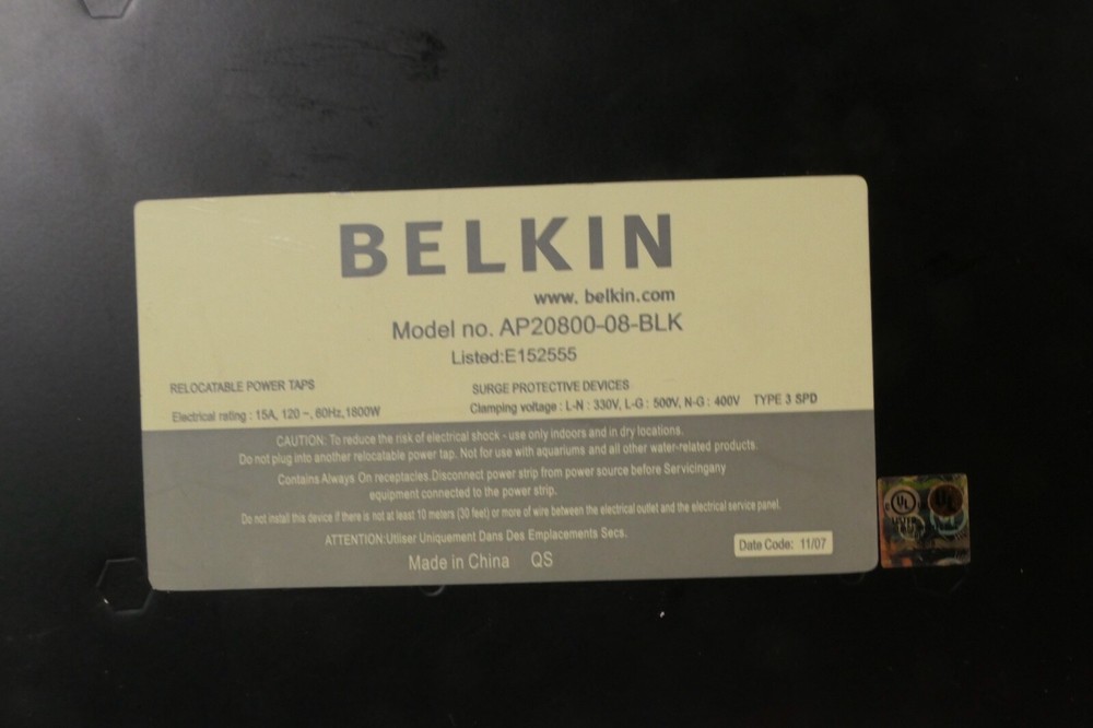 BELKIN MODEL #AP20800-08-BLK SURGE PROTECTIVE DEVICE