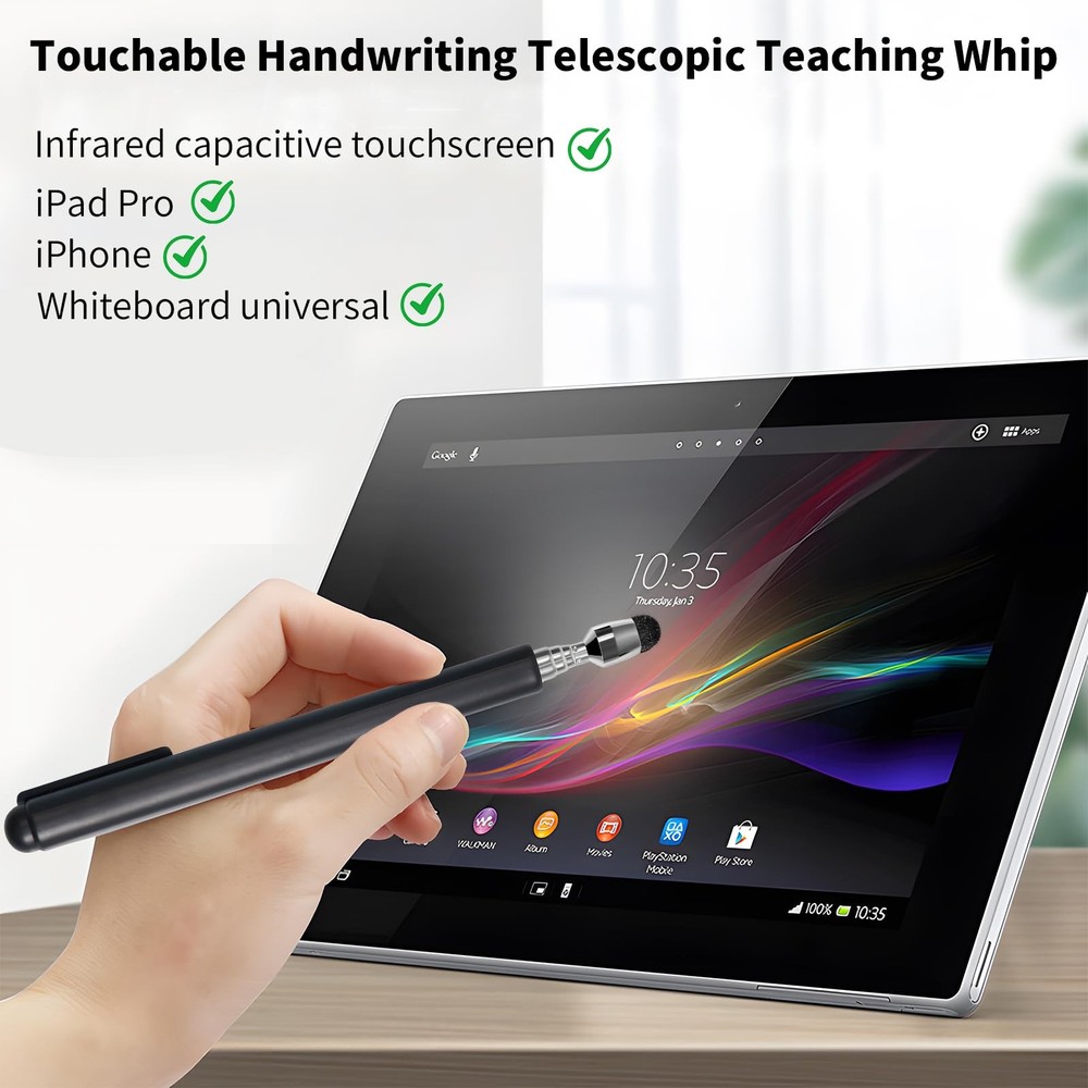 Universal Telescopic Stylus Pen for Touch Screens,Retractable Pointer Black-C