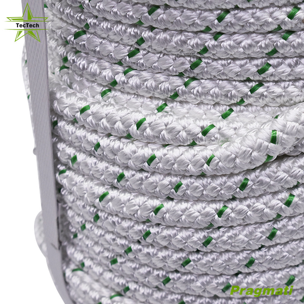 3/8''×100' Double Braid Polyester Halyard Flagpole Rope Line White&Green