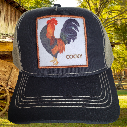 COCKY Rooster Hat Trucker Baseball Cap Mesh Panel Adjustable One Size Snap Back