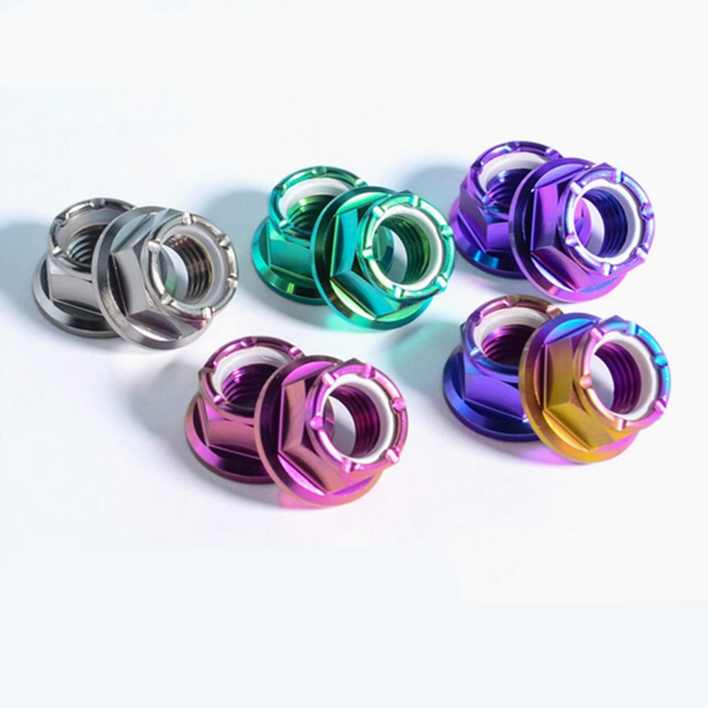 M10*1.25mm Titanium Nyloc Self Locking Hex Flange Nuts for Motorcycle Chain Disk