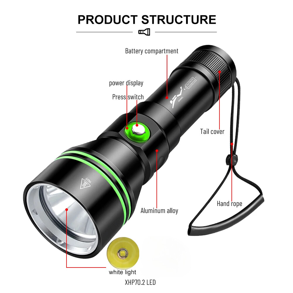Professional LED Diving Flashlight Diving Torch Waterproof Underwater Lantern