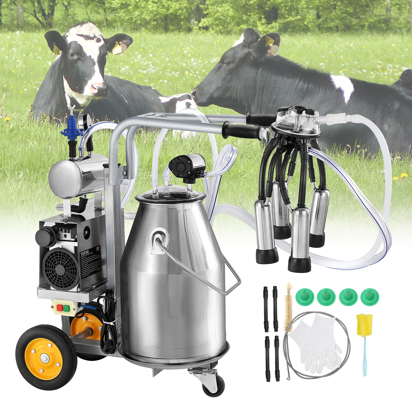 Electric Cow Milking Machine Milking Equipment 25L 304 Stainless Steel