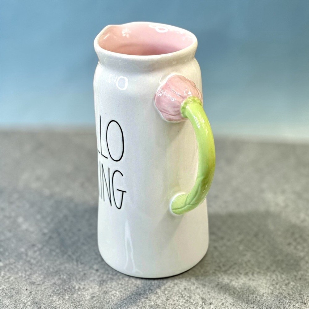 Rae Dunn HELLO SPRING Tulip Handle Pitcher For Easter Or Spring NEW